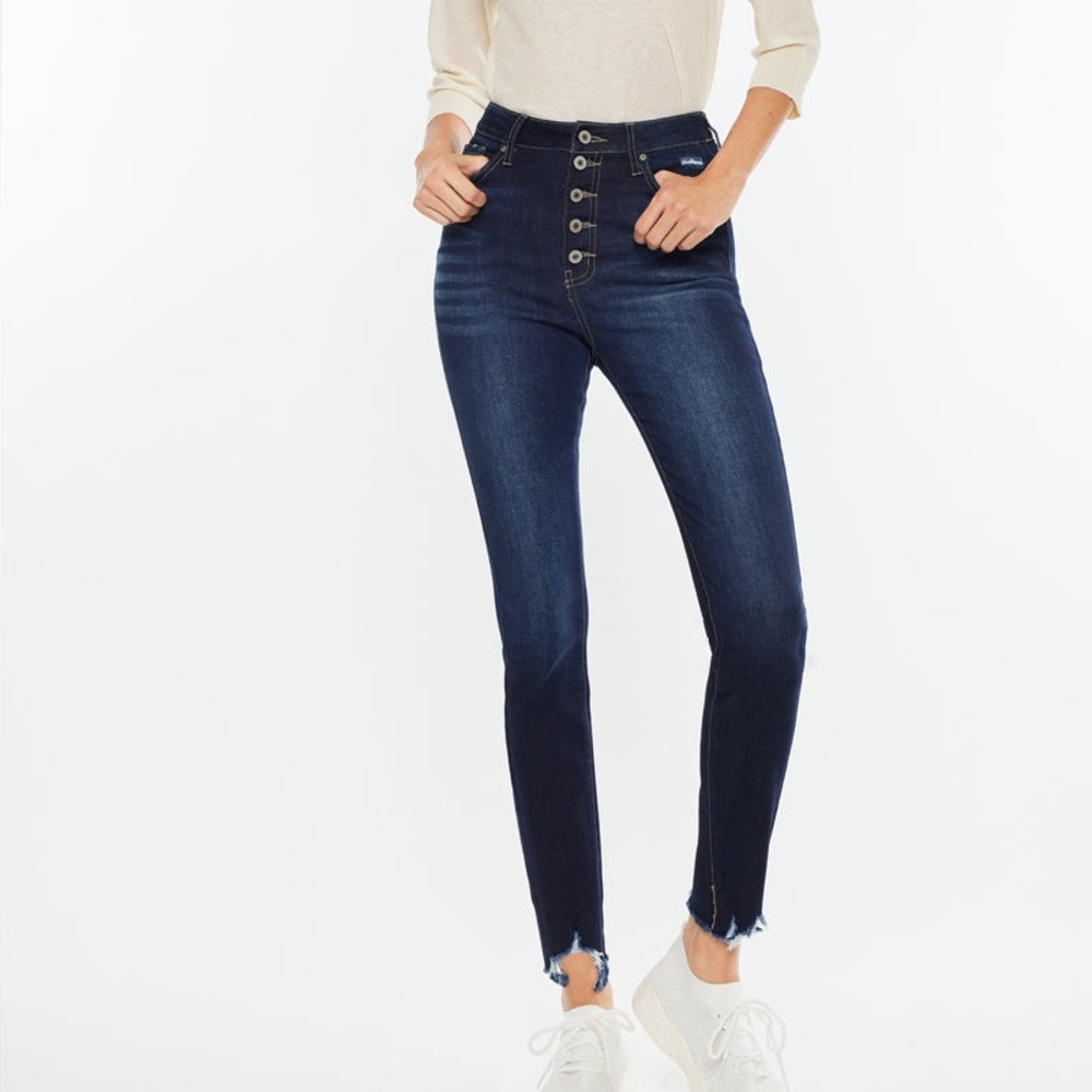 KanCan Greyson High Rise Button‎ Fly Frayed Hem Super Skinny Denim Jeans